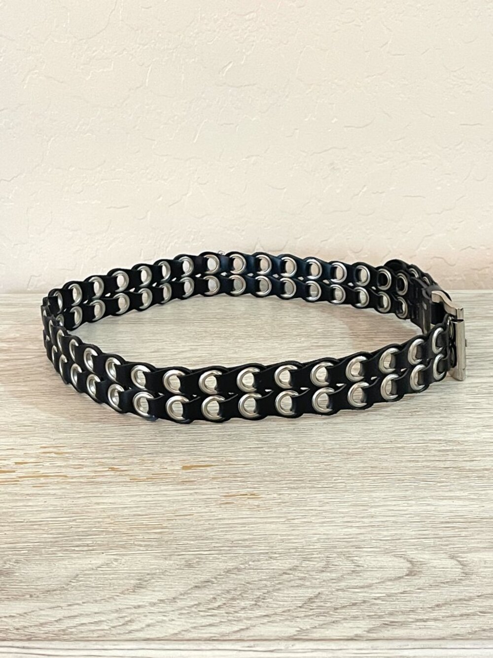 LEI Belt Wide Grommet Black Silver Buckle Medium - Picture 6 of 9